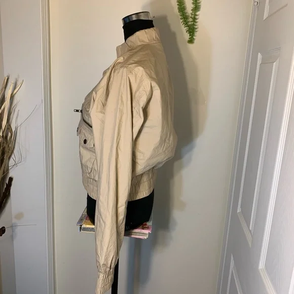 Vintage 725 Beige Bomber Utility Cropped Jacket Size Large - Picture 2 of 16